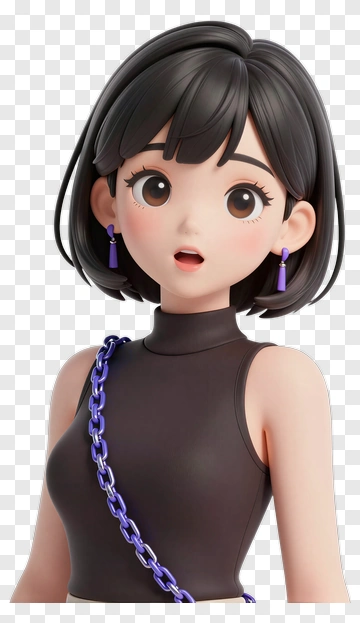 3D Woman With Short Hair And Purple Accessories PNG