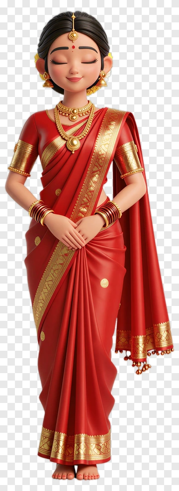 Indian Woman In Traditional Red Saree PNG