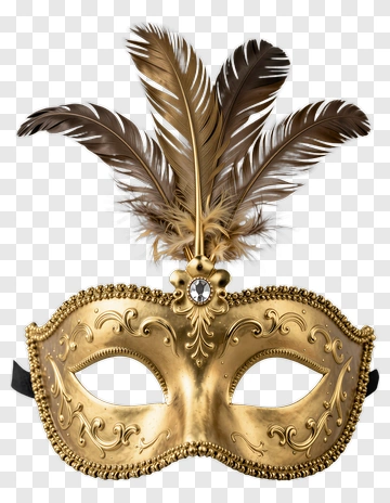 Gold Masquerade Mask With Feathers PNG