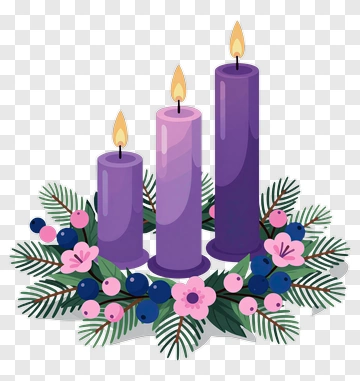 Purple Candles Surrounded By Floral Arrangement PNG