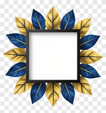 Decorative Frame With Blue And Yellow Leaves PNG