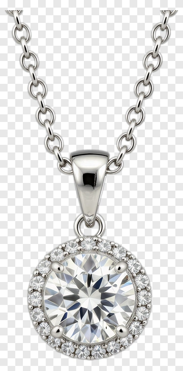 Silver Necklace With Round Diamond Pendant PNG