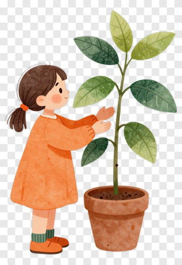 Girl Caring For A Plant PNG