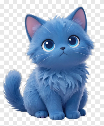 Blue Cartoon Cat Sitting PNG