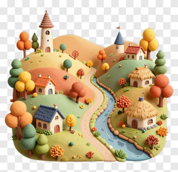 Colorful Felt Village Landscape PNG