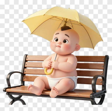 Cartoon Baby Sitting On A Bench With An Umbrella PNG