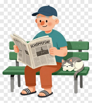 Cartoon Man Reading A Newspaper On A Park Bench PNG