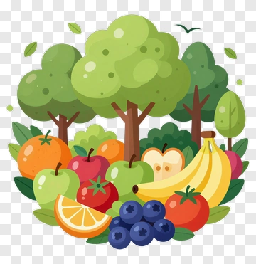Colorful Fruit And Trees Composition PNG