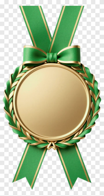 Gold Medal With Green Ribbon PNG