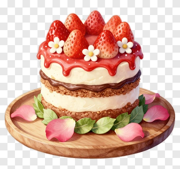 Strawberry Cake With Flowers PNG