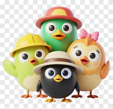 Cartoon Family Of Colorful Birds PNG