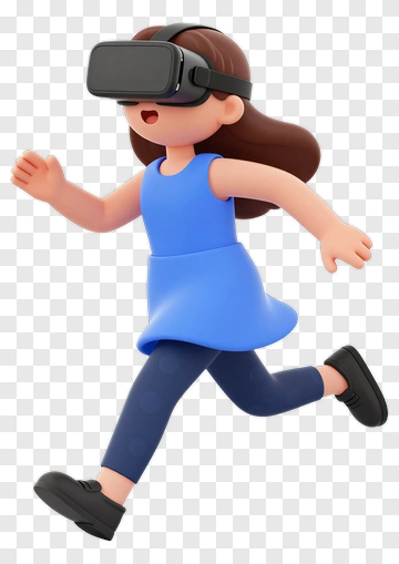 3D Girl Running With Virtual Reality Headset PNG