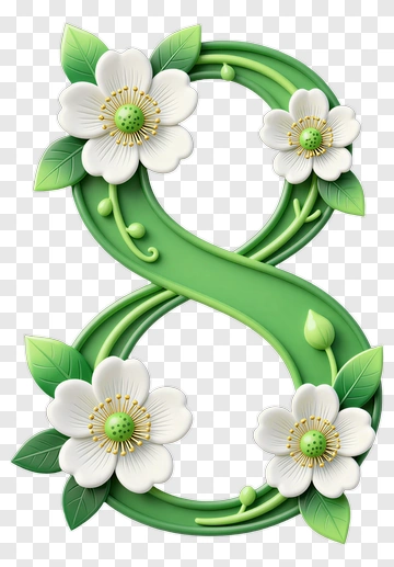 Green Number Eight With Flowers PNG
