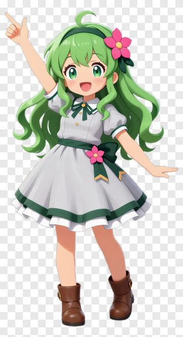 Cartoon Girl With Green Hair And White Dress PNG