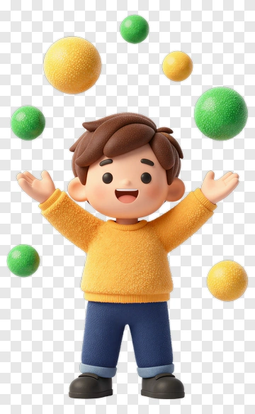Cartoon Boy Juggling Colorful Balls PNG