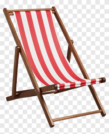 Wooden Beach Chair With Red And White Stripes PNG