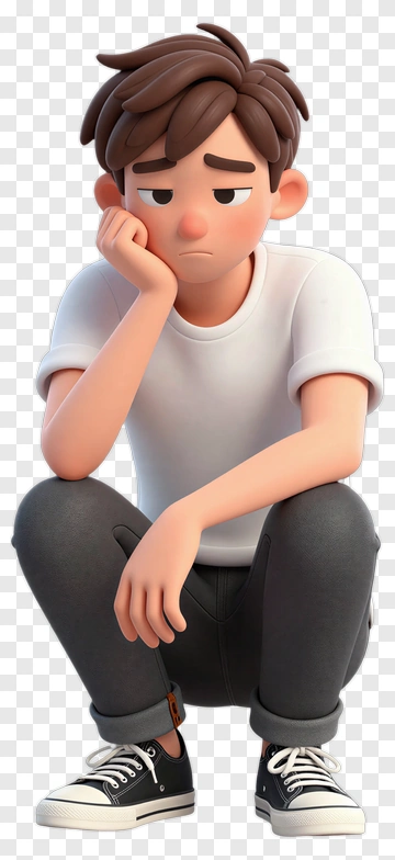 Cartoon Boy Sitting With A Thoughtful Expression PNG