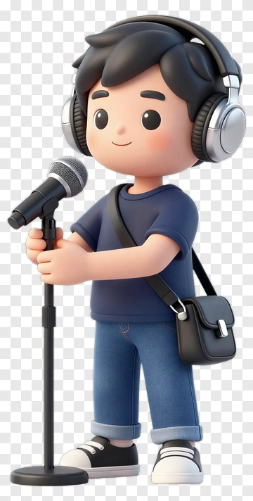 Cartoon Boy Singing Into A Microphone PNG