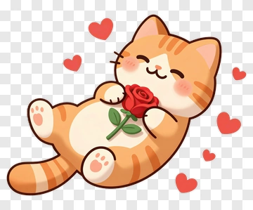 Cartoon Cat Holding A Rose PNG