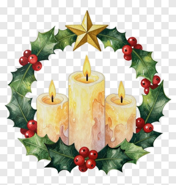 Christmas Candle Wreath With Holly And Star PNG