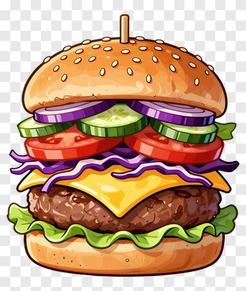 Colorful Hamburger With Fresh Vegetables PNG
