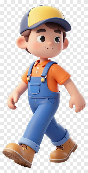 3D Cartoon Farmer Walking PNG