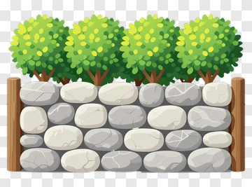 Green Bushes Behind A Stone Wall PNG