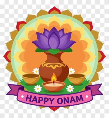 Happy Onam Celebration With Lotus And Lamps PNG