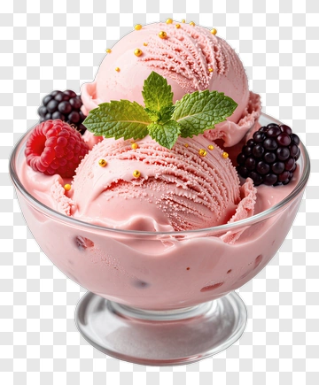 Strawberry Ice Cream Sundae With Berries PNG