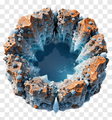 Frozen Water Pool Surrounded By Rocky Terrain PNG