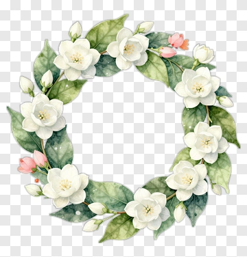Floral Wreath With White Flowers And Green Leaves PNG
