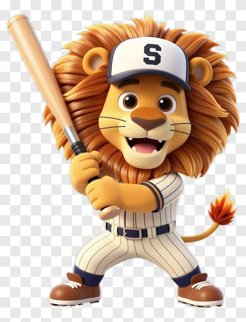 Cartoon Lion Playing Baseball PNG