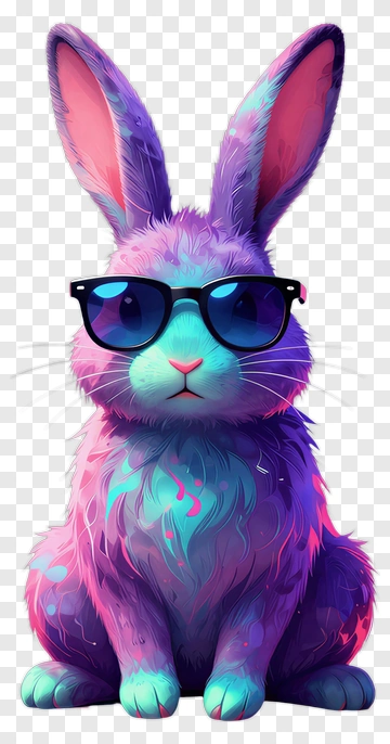 Colorful Rabbit Wearing Sunglasses PNG