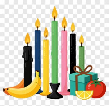 Colorful Candles With Fruits And Gift Box PNG
