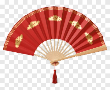 Red Decorative Fan With Cloud Patterns PNG