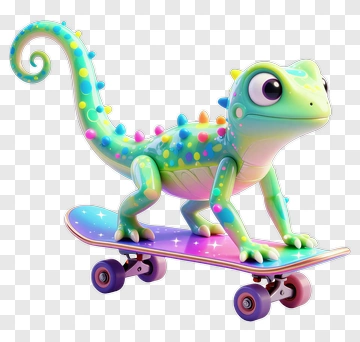 Cartoon Gecko Riding A Skateboard PNG