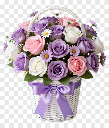 Flower Bouquet In A White Basket PNG
