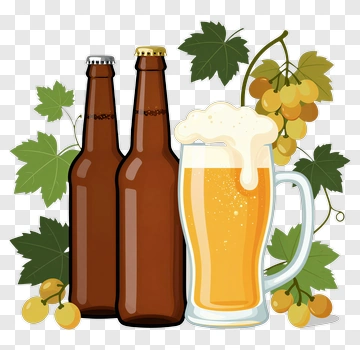 Beer Mug With Bottles And Grapes PNG