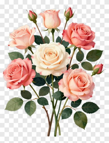 Bouquet Of Pink And White Roses PNG