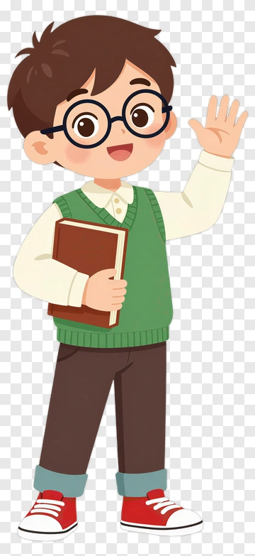 Cartoon Boy Holding A Book And Waving PNG