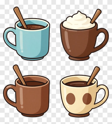 Colorful Coffee Cups With Spoons PNG