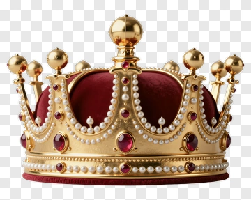 Golden Crown With Red Velvet And Pearls PNG