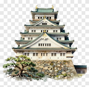 Japanese Castle With Pine Tree PNG