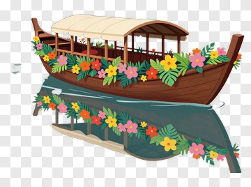 Floral Boat On Water PNG