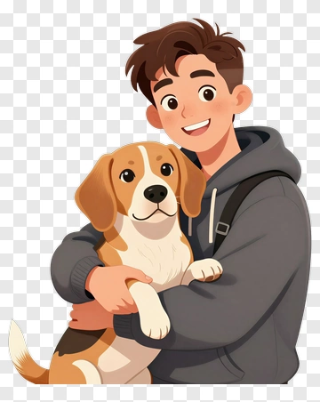 Happy Boy Holding A Beagle Dog PNG