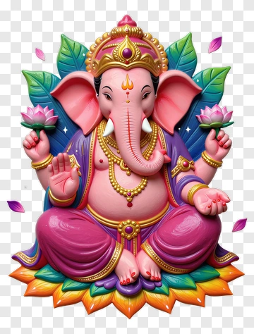 Colorful Ganesha Holding Lotus Flowers PNG