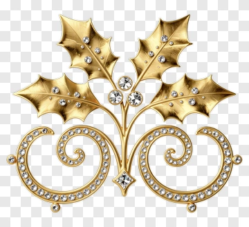 Gold Holly Leaf Decoration With Gems PNG