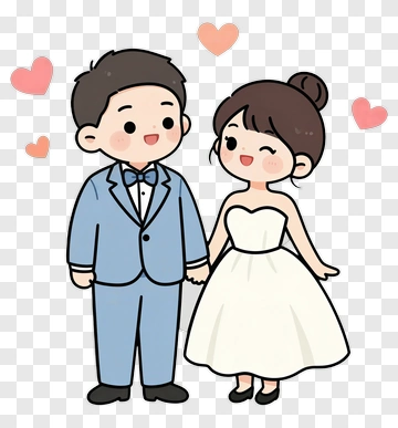 Cartoon Wedding Couple Holding Hands PNG
