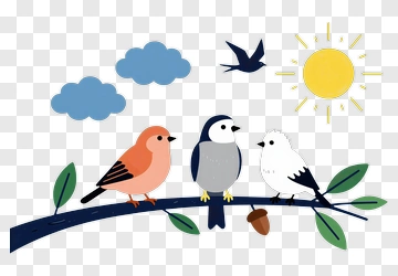Colorful Birds Sitting On A Branch PNG