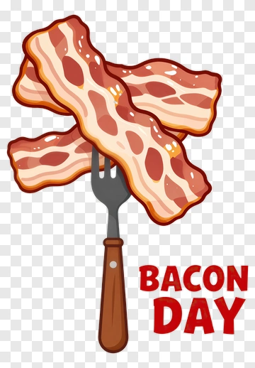 Bacon Day With Fork And Bacon Strips PNG